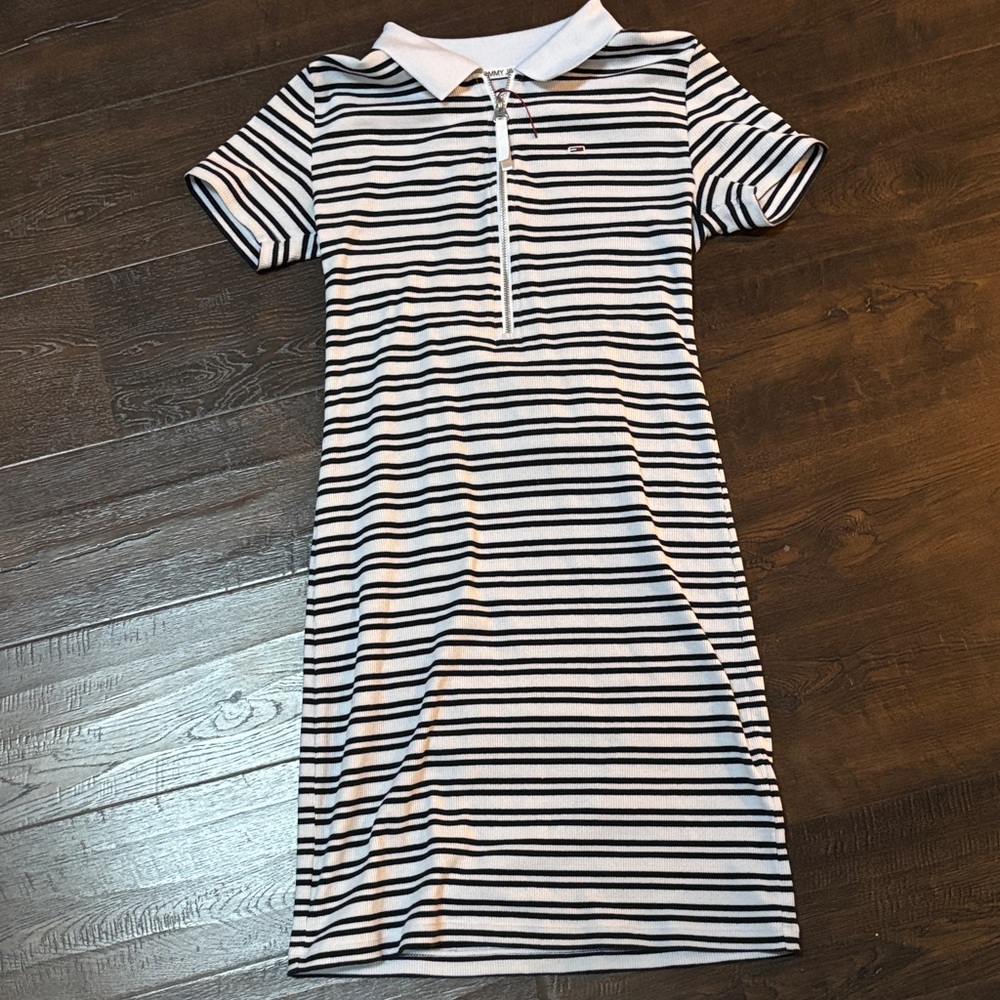 Tommy Hilfiger Black and White Striped Midi Dress